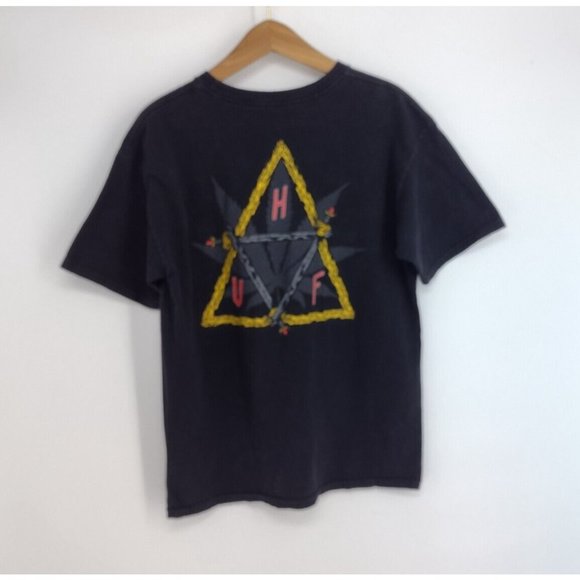 HUF Pentagram (BACK) Swords Weed Leaf Satan Skate Faded Black T-Shirt Mens M - Picture 1 of 7